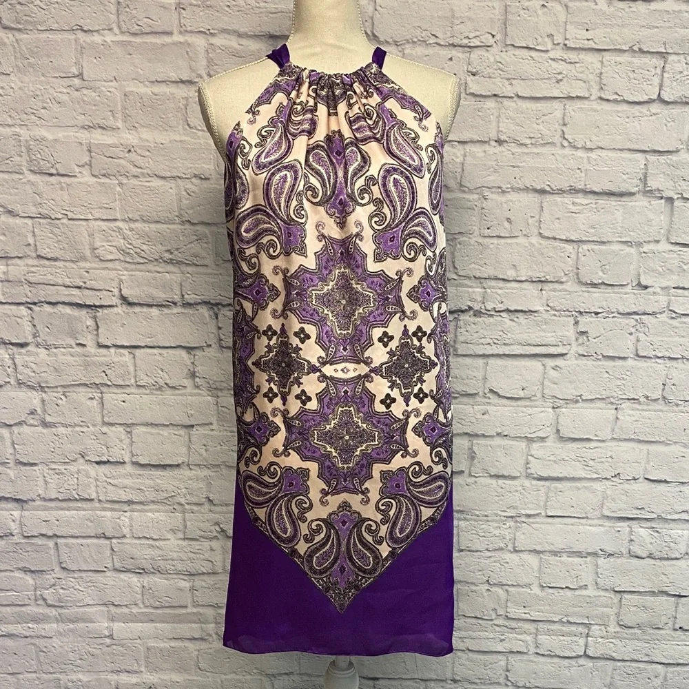 max studio purple dress NEW Sz. S MAX STUDIO PLEATED CHIFFON PURPLE A-LINE DRESS With Removable Belt